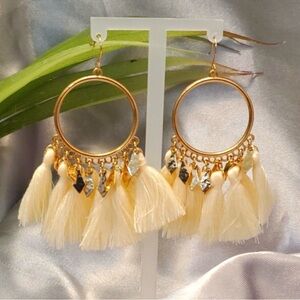 Bohemian Earrings with Cream Tassels
